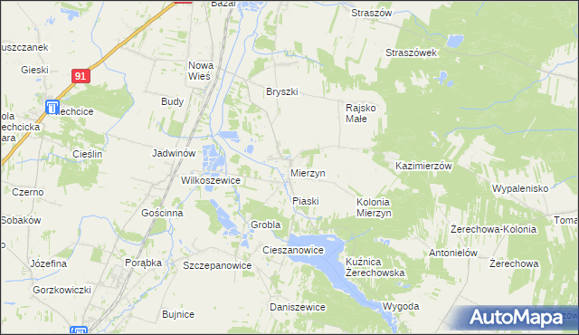 mapa Mierzyn gmina Rozprza, Mierzyn gmina Rozprza na mapie Targeo