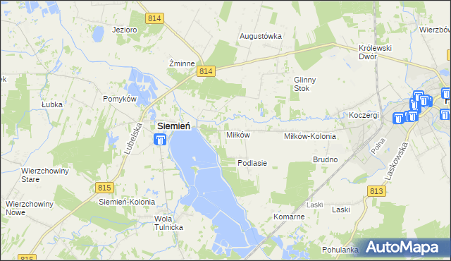 mapa Miłków gmina Siemień, Miłków gmina Siemień na mapie Targeo