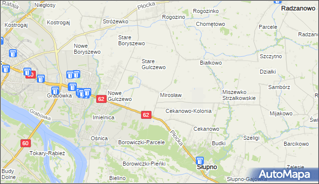 mapa Mirosław gmina Słupno, Mirosław gmina Słupno na mapie Targeo