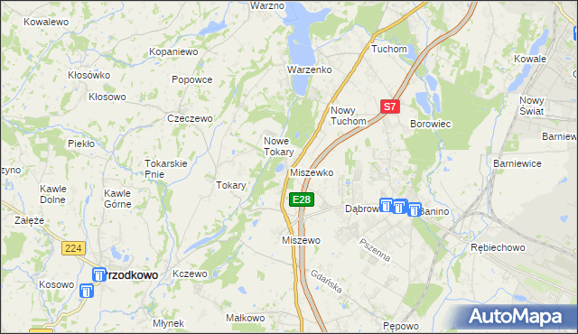 mapa Miszewko gmina Żukowo, Miszewko gmina Żukowo na mapie Targeo