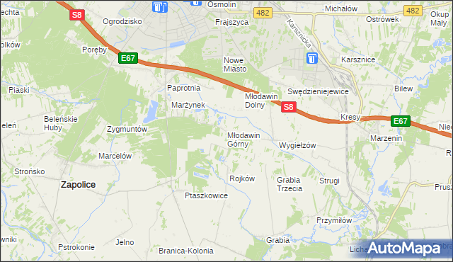 mapa Młodawin Górny, Młodawin Górny na mapie Targeo