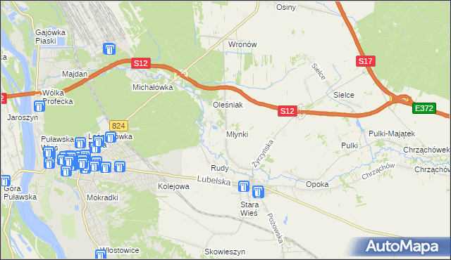 mapa Młynki gmina Końskowola, Młynki gmina Końskowola na mapie Targeo