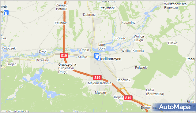 mapa Modliborzyce powiat janowski, Modliborzyce powiat janowski na mapie Targeo