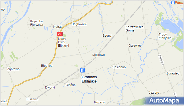 mapa Mojkowo gmina Gronowo Elbląskie, Mojkowo gmina Gronowo Elbląskie na mapie Targeo