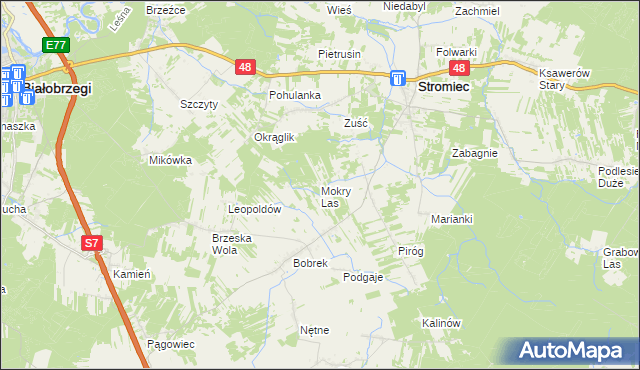 mapa Mokry Las gmina Stromiec, Mokry Las gmina Stromiec na mapie Targeo