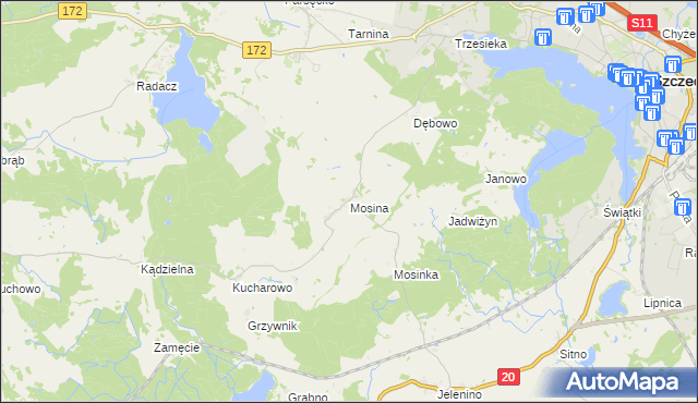 mapa Mosina gmina Szczecinek, Mosina gmina Szczecinek na mapie Targeo