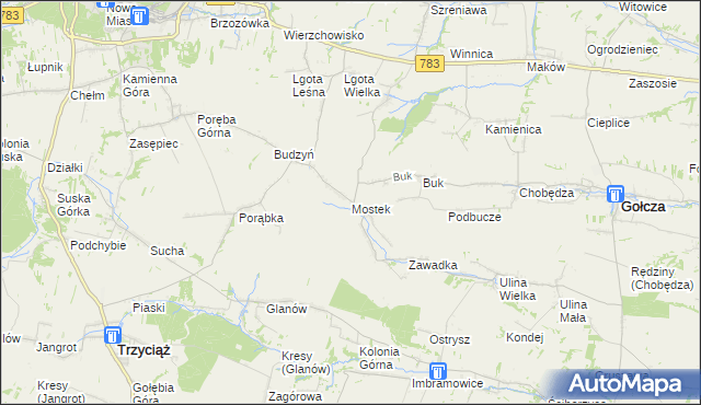 mapa Mostek gmina Gołcza, Mostek gmina Gołcza na mapie Targeo