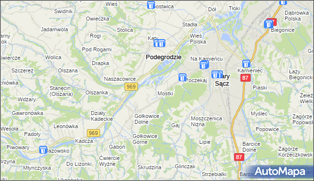 mapa Mostki gmina Stary Sącz, Mostki gmina Stary Sącz na mapie Targeo