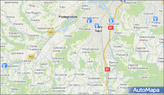 mapa Moszczenica Niżna, Moszczenica Niżna na mapie Targeo