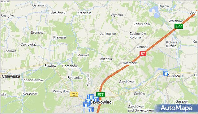 mapa Mszadla gmina Szydłowiec, Mszadla gmina Szydłowiec na mapie Targeo