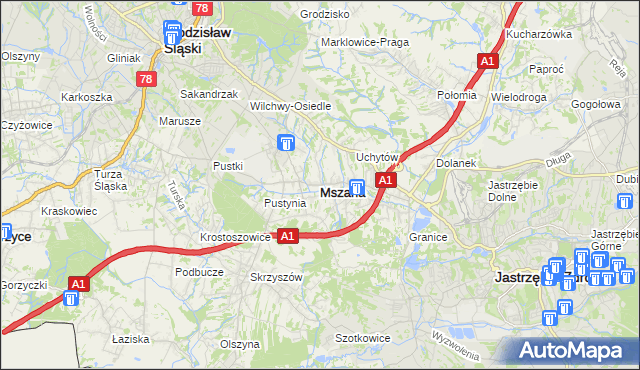 mapa Mszana powiat wodzisławski, Mszana powiat wodzisławski na mapie Targeo