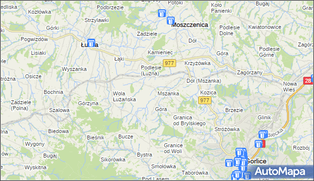 mapa Mszanka gmina Łużna, Mszanka gmina Łużna na mapie Targeo