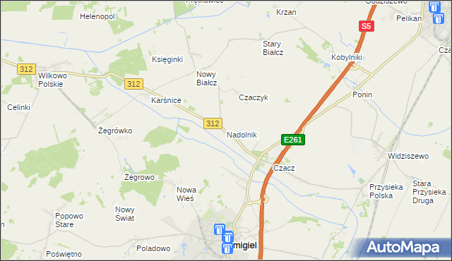 mapa Nadolnik gmina Śmigiel, Nadolnik gmina Śmigiel na mapie Targeo