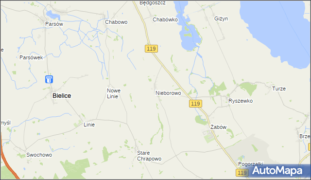 mapa Nieborowo, Nieborowo na mapie Targeo