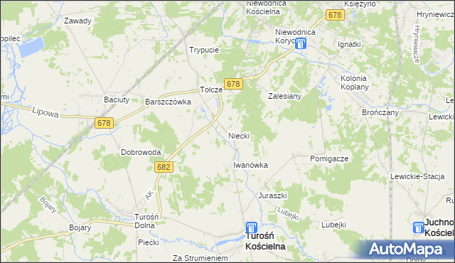 mapa Niecki gmina Turośń Kościelna, Niecki gmina Turośń Kościelna na mapie Targeo