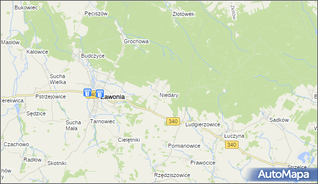 mapa Niedary gmina Zawonia, Niedary gmina Zawonia na mapie Targeo