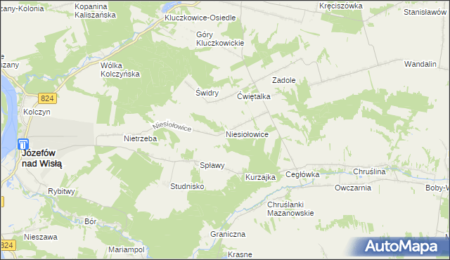 mapa Niesiołowice gmina Józefów nad Wisłą, Niesiołowice gmina Józefów nad Wisłą na mapie Targeo