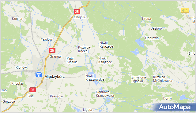 mapa Niwki Książęce gmina Międzybórz, Niwki Książęce gmina Międzybórz na mapie Targeo