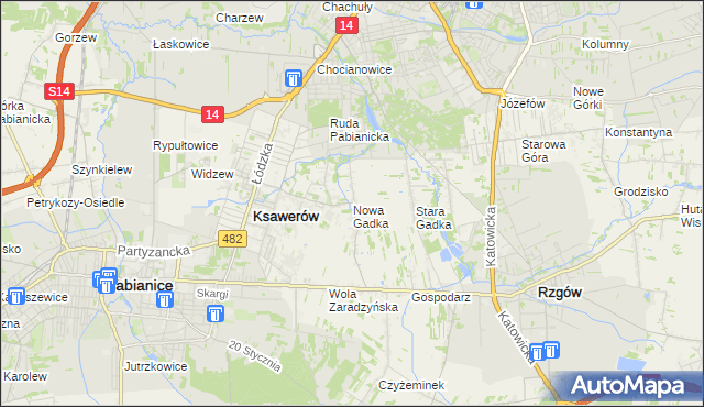 mapa Nowa Gadka gmina Ksawerów, Nowa Gadka gmina Ksawerów na mapie Targeo