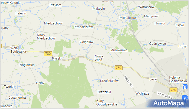 mapa Nowa Wieś gmina Warka, Nowa Wieś gmina Warka na mapie Targeo