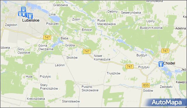 mapa Nowe Komaszyce, Nowe Komaszyce na mapie Targeo