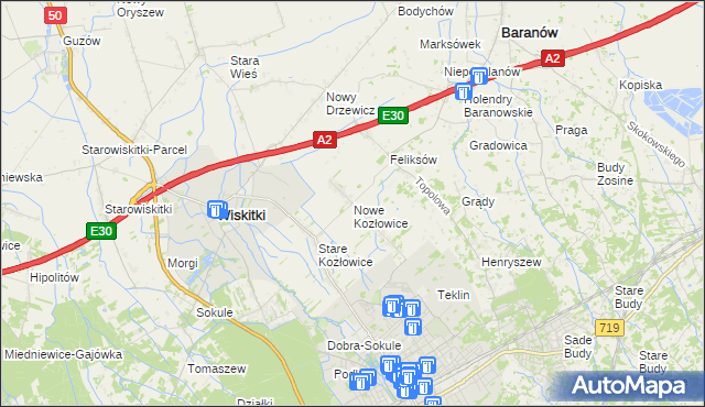 mapa Nowe Kozłowice, Nowe Kozłowice na mapie Targeo