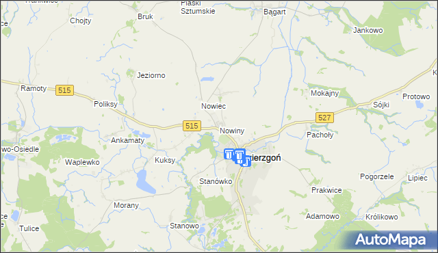 mapa Nowiny gmina Dzierzgoń, Nowiny gmina Dzierzgoń na mapie Targeo