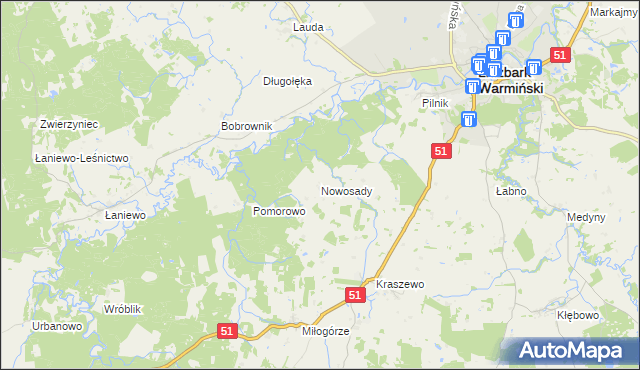 mapa Nowosady gmina Lidzbark Warmiński, Nowosady gmina Lidzbark Warmiński na mapie Targeo