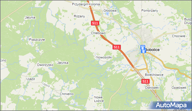 mapa Nowosiółki gmina Bobolice, Nowosiółki gmina Bobolice na mapie Targeo