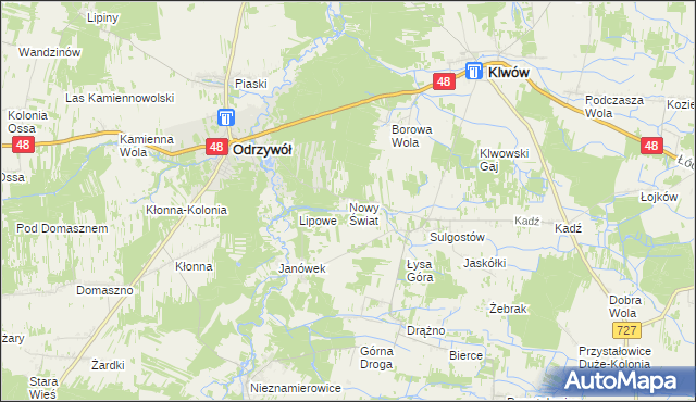 mapa Nowy Świat gmina Klwów, Nowy Świat gmina Klwów na mapie Targeo