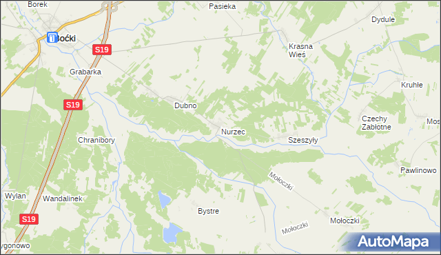 mapa Nurzec gmina Boćki, Nurzec gmina Boćki na mapie Targeo