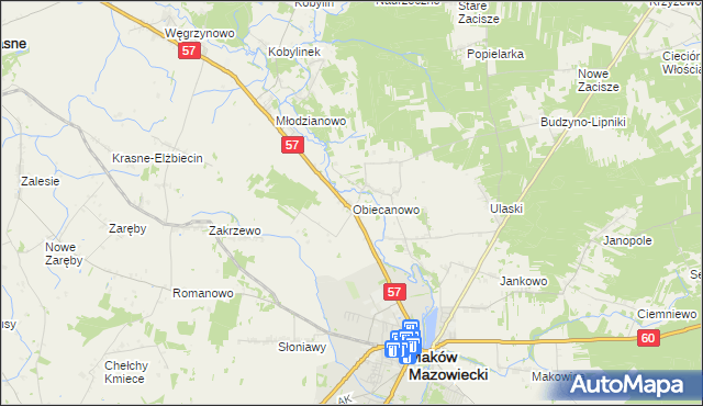 mapa Obiecanowo gmina Karniewo, Obiecanowo gmina Karniewo na mapie Targeo