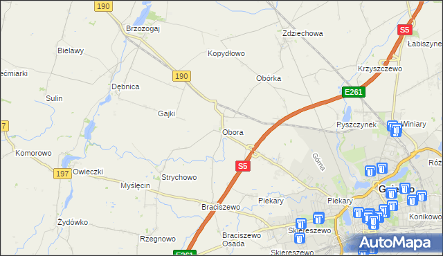 mapa Obora gmina Gniezno, Obora gmina Gniezno na mapie Targeo