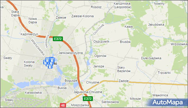 mapa Ogonów gmina Ryki, Ogonów gmina Ryki na mapie Targeo