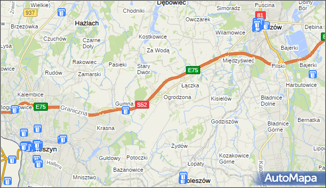 mapa Ogrodzona gmina Dębowiec, Ogrodzona gmina Dębowiec na mapie Targeo