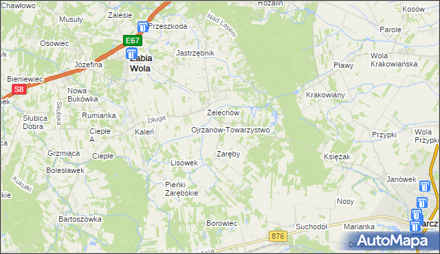 mapa Ojrzanów gmina Żabia Wola, Ojrzanów gmina Żabia Wola na mapie Targeo