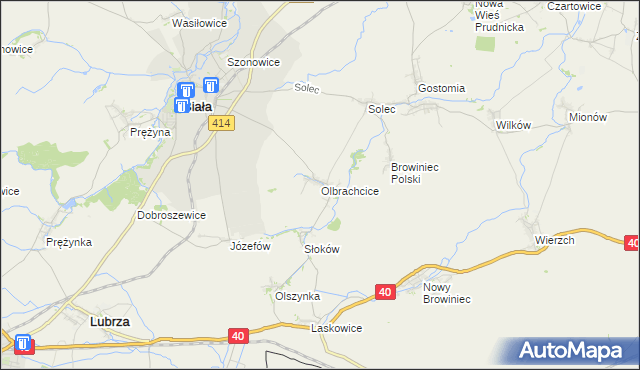 mapa Olbrachcice gmina Biała, Olbrachcice gmina Biała na mapie Targeo