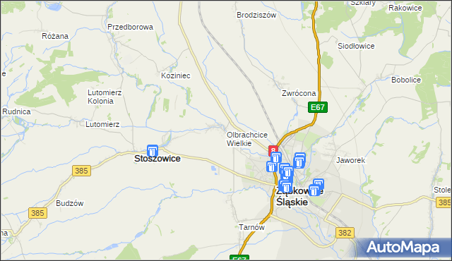 mapa Olbrachcice Wielkie, Olbrachcice Wielkie na mapie Targeo