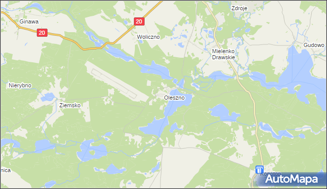 mapa Oleszno gmina Drawsko Pomorskie, Oleszno gmina Drawsko Pomorskie na mapie Targeo