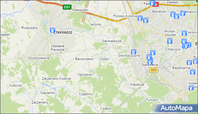 mapa Oliszki gmina Choroszcz, Oliszki gmina Choroszcz na mapie Targeo