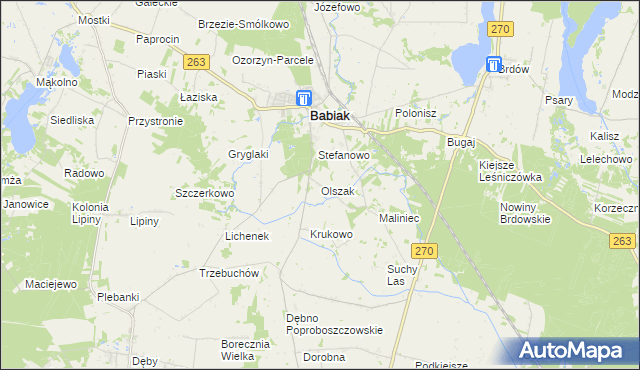 mapa Olszak gmina Babiak, Olszak gmina Babiak na mapie Targeo