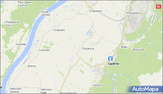 mapa Olszanica gmina Sadlinki, Olszanica gmina Sadlinki na mapie Targeo