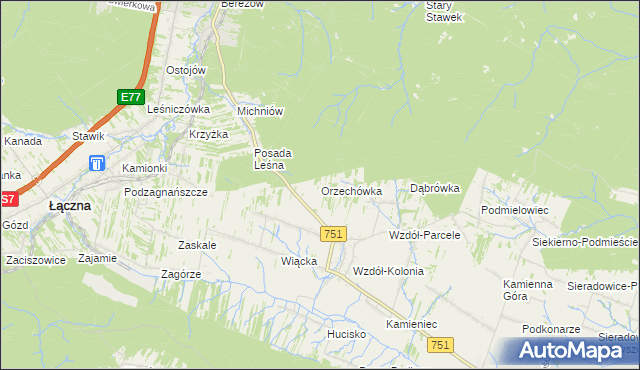 mapa Orzechówka gmina Bodzentyn, Orzechówka gmina Bodzentyn na mapie Targeo