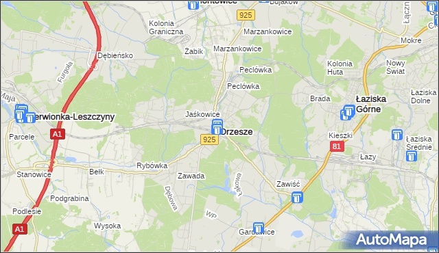 mapa Orzesze powiat mikołowski, Orzesze powiat mikołowski na mapie Targeo