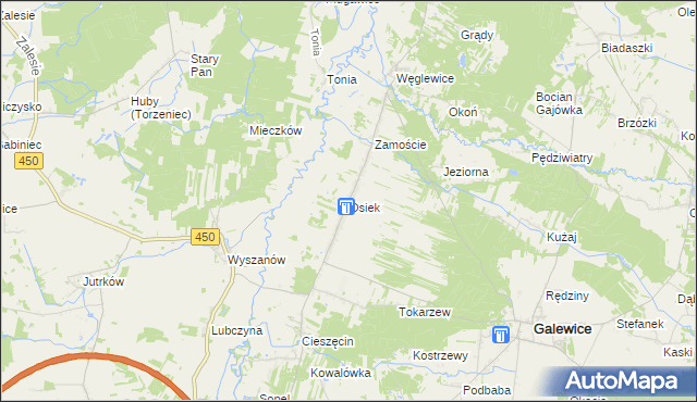 mapa Osiek gmina Galewice, Osiek gmina Galewice na mapie Targeo