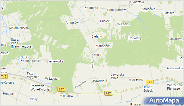 mapa Osinki gmina Rzeczniów, Osinki gmina Rzeczniów na mapie Targeo