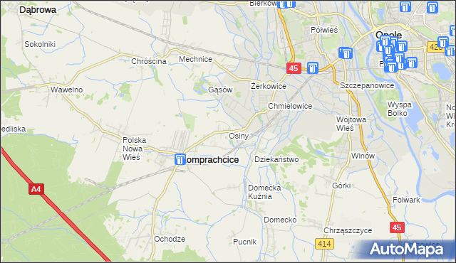 mapa Osiny gmina Komprachcice, Osiny gmina Komprachcice na mapie Targeo