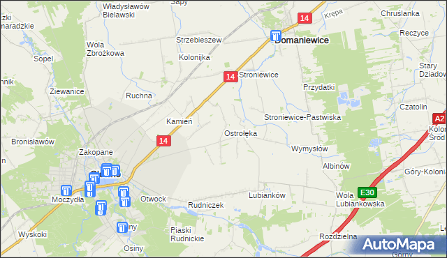 mapa Ostrołęka gmina Głowno, Ostrołęka gmina Głowno na mapie Targeo