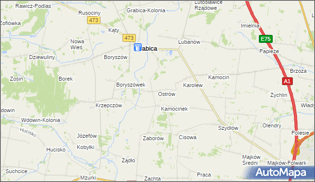 mapa Ostrów gmina Grabica, Ostrów gmina Grabica na mapie Targeo