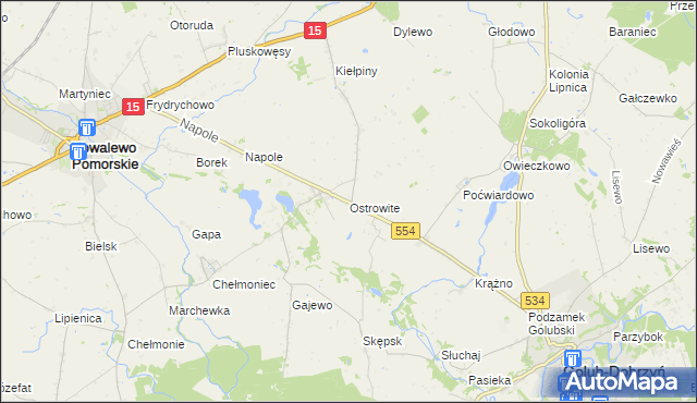 mapa Ostrowite gmina Golub-Dobrzyń, Ostrowite gmina Golub-Dobrzyń na mapie Targeo